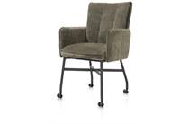 Henders en Hazel EDEN eetkamer fauteuil metalen frame wielen - pocket - greep Livigno d.groen + accent in Calabria mosgroen