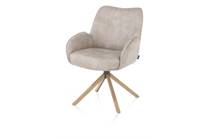 Henders en Hazel 4-poots naturel eiken met relaxsysteem - draaibaar + pocket - stof Taurus Kiezel eetkamer fauteuil