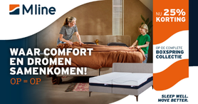 Nu 25% korting op alle Mline boxsprings!